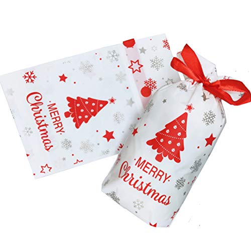 Nuluxi Bolsitas de Regalo Navidad Plástico con Cordón Reutilizable Bolsa de Dulces Navidad con Cordón Set de Bolsas Reutilizables para Caramelos Dulce Galletas (Árbol de Navidad)