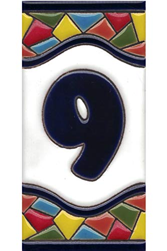 Números casa exterior - Placa Puerta - Cerámica esmaltada - Pintados a Mano con la técnica de la cuerda seca - Nombres y direcciones - Modelo Grande Mosaico 7,5 cms x 15 cms (Número Nueve"9") Números casa exterior - Placa Puerta - Cerámica esmaltada - Pintados a Mano con la técnica de la cuerda seca - Nombres y direcciones - Modelo Grande Mosaico 7,5 cms x 15 cms (Número Nueve"9")