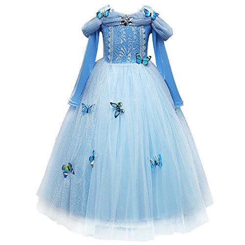 OBEEII Cenicienta Disfraz Cinderella Carnaval Traje de Princesa Cuentos Infantiles para Halloween Navidad Fiesta Ceremonia Aniversario Cosplay Costume para Niñas Chicas 5-6 Años