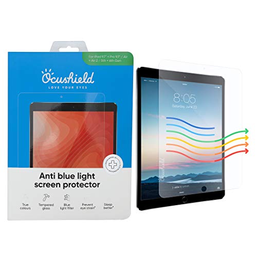 Ocushield Protector de pantalla iPad 9.7" iPad Air/Air 2 iPad Pro (1st Gen) anti luz azul – Cristal templado con bloqueo luz azul para protección ojos - Dispositivo médico acreditado – Anti-reflejos