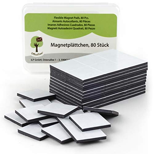 OfficeTree 80 Placas Magneticas 20 x 20 mm - Imanes Pegatina Imanes Autoadhesivos - Laminas de Iman en Negro para Fotos o Papel