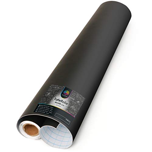 OfficeTree  Lámina negra de pizarra, rollo de 300 cm - autoadhesivo - 43 cm de ancho - Escriba, dibuje y pinte con tiza - Diseño interior DIY decoración presentación - (1 rollo)