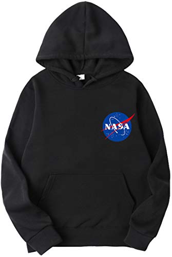 OLIPHEE Sudaderas con Capucha Color Sólido con Logo de NASA para Fanáticos de Aeroespacial para Hombre c/Hei-L
