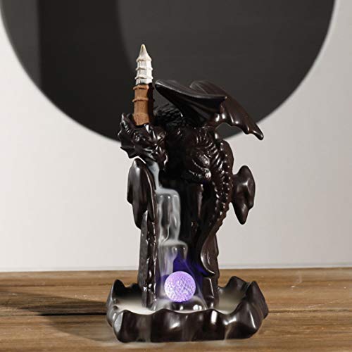 OMUSAKA Quemador de Incienso de dragón Soporte de Incienso de Cono de reflujo de Humo de cerámica Incensario de Buda LED Exquisitos Adornos de Estatua