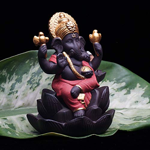 OMUSAKA Quemador de Incienso Indio Ganesha Elefante Dios Buda Estatuas Reflujo Decoración para el hogar Adornos Incensario de la habitación Titular