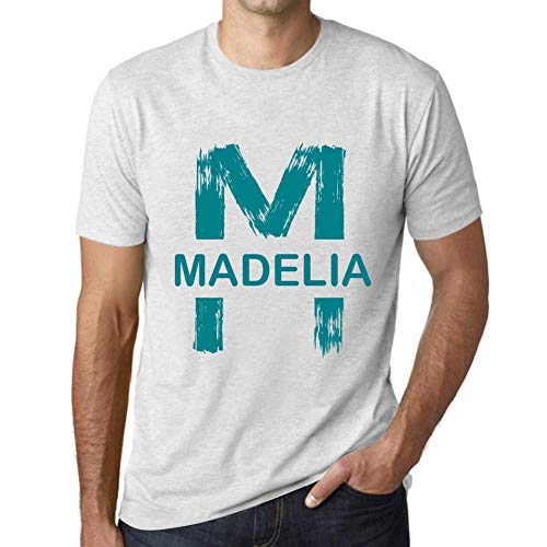 One in the City Hombre Camiseta Vintage T-Shirt Gráfico Letter M Countries and Cities MADELIA Blanco Moteado