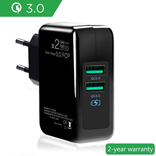 ONELY Quick Charge 3.0 USB Cargador Rápido Cargador, 30W Doble QC3.02.0 Smart Alimentador USB Adaptador de Alimentación y Carga Cargador para SamsungiPhoneiPad Huawei Google (Black)