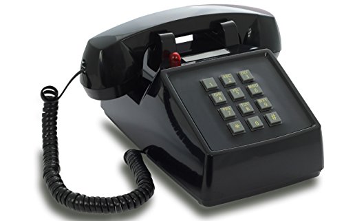 OPIS PushMeFon Cable: teléfono Fijo Retro de Teclado de los años 1970 con Campana metálica (Negro)