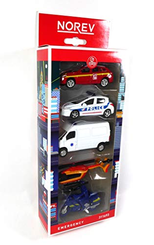 OPO 10 - Conjunto de 5 vehículos en Miniatura Norev de 3 Pulgadas (Aproximadamente 8 cms) Renault Peugeot Police Firefighter GENDARMERIE (311693C)