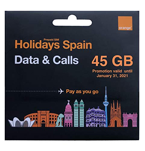 Orange - Tarjeta SIM Prepago Holidays Spain | 45 GB en España | 11 GB en Resto de Europa | Activación Online | Ideal Segunda Línea | Número Móvil Español