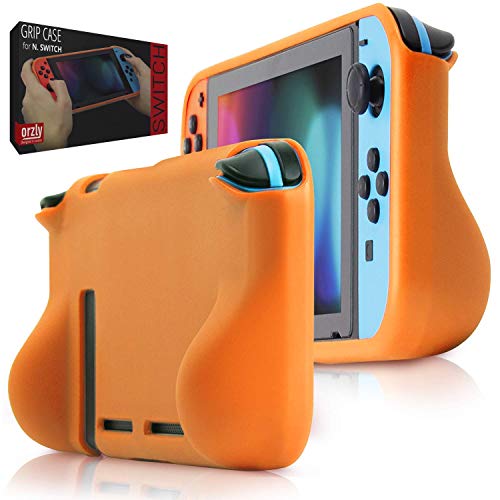 Orzly Funda Grip Case para la Nintendo Switch – Carcasa Protectora con puños de Mano Rellenos Integrados para la Parte Posterior de la Consola Nintendo Switch en su Modo Gamepad - Naranja