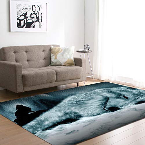 Oukeep Alfombra Gruesa De Impresión Digital 3D Almohadilla Antideslizante con Protuberancias En La Parte Posterior Alfombra para Mascotas Que No Se Desprende Que Se Puede Lavar Patrón De Lobo