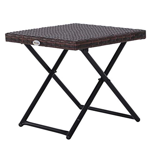 Outsunny Mesa Plegable para Jardín Terraza Patio de Ratán y Acero Inoxidable con Patas Cruzadas 40x40x40 cm Marrón Outsunny Mesa Plegable para Jardín Terraza Patio de Ratán y Acero Inoxidable con Patas Cruzadas 40x40x40 cm Marrón