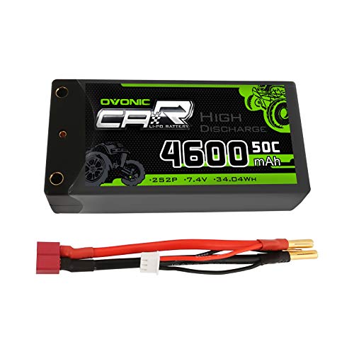 OVONIC Shorty Lipo 7.4V 50C 4600mAh Hardcase Lipo Battery with 4mm Bullet Deans Ultra Plug Connector for RC 1/10 Scale Vehicles Car,Trucks,Boats