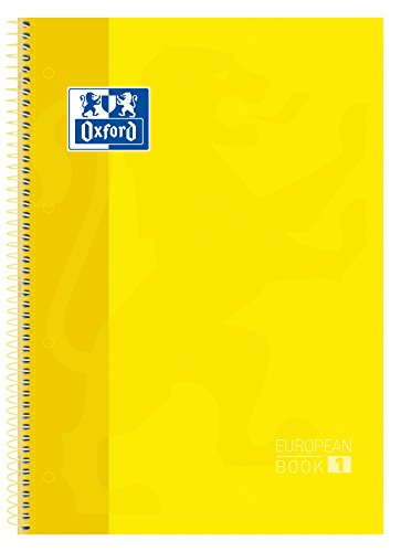 Oxford cuaderno Europeanbook 1, microperforado, tapa extradura, espiral, a4+, cuadrícula 5x5, color amarillo