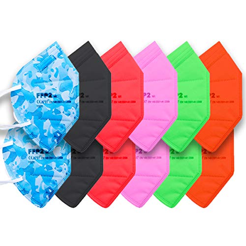 PACK 12 Mascarillas FFP2 de COLORES Surtidos Adultos · Certificado CE · Filtrado PFE 94% PACK 12 Mascarillas FFP2 de COLORES Surtidos Adultos · Certificado CE · Filtrado PFE 94%
