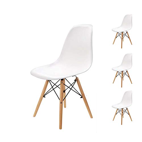 Pack 4/6 sillas de Comedor Silla diseño nórdico Retro Estilo (Blanco-4)