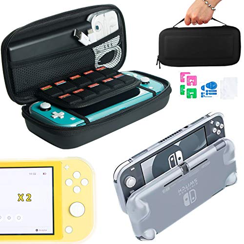 Pack de Accesorios Nintendo Switch Lite: Estuche de Transporte para Consola y 10 Juegos, Funda de Silicona Transparente con Grip y Protector de Pantalla de Cristal Templado (kit 2 vidrios)