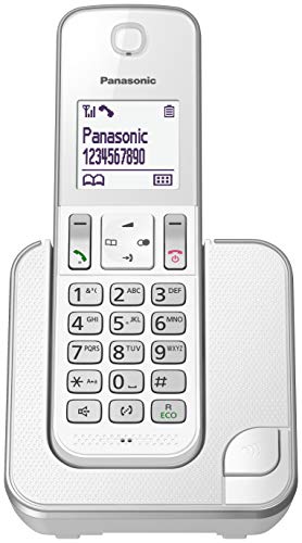 Panasonic KX-TGD310 - Teléfono fijo inalámbrico (LCD, identificador de llamadas, agenda de 120 números, bloqueo de llamada, modo ECO, reducción de ruido) Blanco, Solo