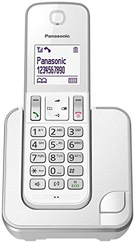 Panasonic KX-TGD310 - Teléfono fijo inalámbrico (LCD, identificador de llamadas, agenda de 120 números, bloqueo de llamada, modo ECO, reducción de ruido) Blanco, Solo Panasonic KX-TGD310 - Teléfono fijo inalámbrico (LCD, identificador de llamadas, agenda de 120 números, bloqueo de llamada, modo ECO, reducción de ruido) Blanco, Solo
