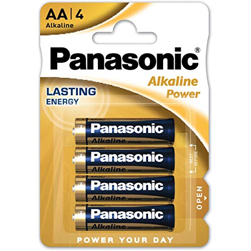 Panasonic POWER LR6 AA 43741 - Pack de 4 pilas alcalinas, color azul, dorado