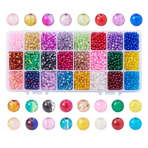 PandaHall 1440 Piezas de Cuentas de Cristal Crackle de 6 mm, Cuentas Multicolor, Redondas para Hacer Joyas DIY, Orificio:1,3~1,6 mm, Aproximadamente comparando 60 Piezas