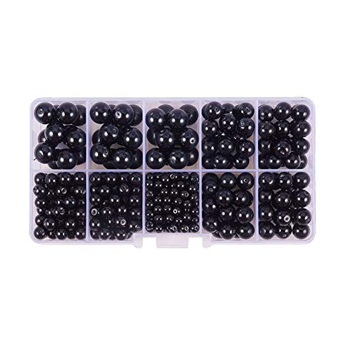 PandaHall Elite – 1 caja/aproximadamente 410 perlas de cristal redondas con varias dimensiones, 4 mm, 6 mm, 8 mm y 10 mm para creación de joyas PandaHall Elite – 1 caja/aproximadamente 410 perlas de cristal redondas con varias dimensiones, 4 mm, 6 mm, 8 mm y 10 mm para creación de joyas