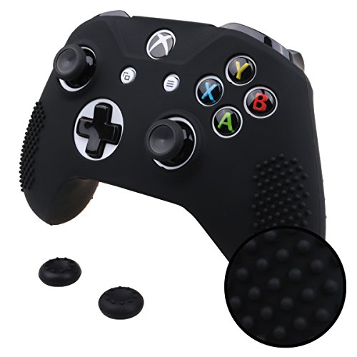 Pandaren® TACHONADO cubierta de silicona Fundas protectores antideslizante para Xbox One S, Xbox One X Mando x 1 (negro) + Thumb grips x 2
