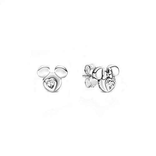Pandora Disney Mickey Mouse & Minnie Mouse - Pendientes de plata de ley con una piedra de circonita, tamaño: 0,7 cm