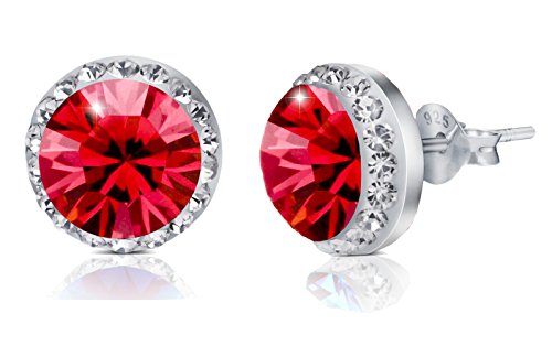 PAPOLY, Pendientes de Mujer 0.33in/8,5mm PLATA DE LEY 925, GENUINE CZECH CRYSTAL® (Red)