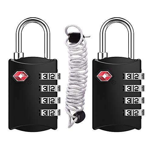 Paquete de 2 cerraduras TSA con cable retráctil (80 cm), candados para equipaje de 4 dígitos aprobados por la TSA para viajes, maletas, mochila, candado pequeño para armarios de gimnasio Paquete de 2 cerraduras TSA con cable retráctil (80 cm), candados para equipaje de 4 dígitos aprobados por la TSA para viajes, maletas, mochila, candado pequeño para armarios de gimnasio
