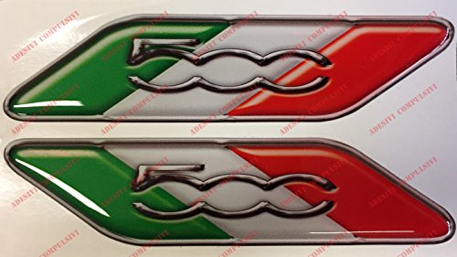 Para de adhesivos con inscripción Fiat 500 y bandera italiana.Adhesivos de resina, efecto 3d.Banderines triicolor para Fiat 500, 500 Abarth, nuevo Fiat 500