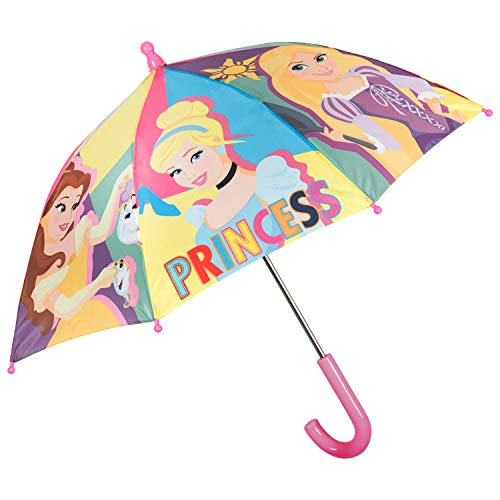 Paraguas Princesas Disney Niña - Paraguas Infantil Manual Cúpula Estampado Las Princesas Disney Cenicienta Rapunzel Ariel - Resistente Antiviento - Pequeñas 3/5 Años - 66 cm Diámetro - Perletti Kids