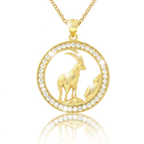 'Pavel' s collar Capricornio Oro 18 quilates signo Cadena de la colección "Eclipse con circonitas brillantes, incluye caja de regalo y echtheits Certificado 'Pavel' s collar Capricornio Oro 18 quilates signo Cadena de la colección "Eclipse con circonitas brillantes, incluye caja de regalo y echtheits Certificado