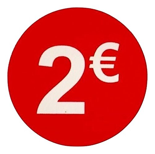 Pegatina 2 € Euro, Pack de 1000, adhesivo 35 mm Rojo, etiqueta precio (Price stickers), DiiliHiiri