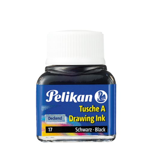 Pelikan 201665 - Tinta China 523-17, 10 ml en vidrio, se puede usar en papel, tarjetas de dibujo y películas opacas, negro perla