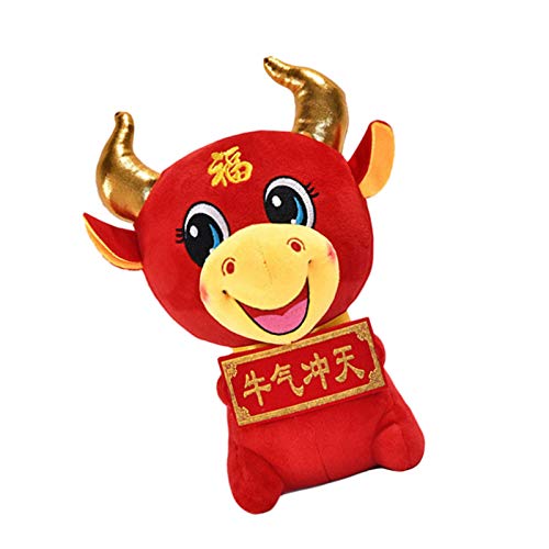 Peluche de buey, juguete 2021 Año Nuevo chino zodiac, regalo rojo Peluche de buey, juguete 2021 Año Nuevo chino zodiac, regalo rojo