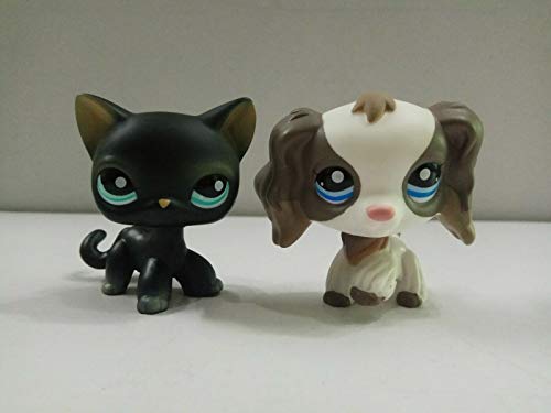 Pet Shop 2pcs/Lot Littlest LPS Black Cat Gray White Cocker Spaniel Dog