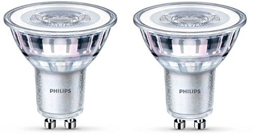 Philips - Bombilla LED Foco GU10 Cristal, 3.5 W Equivalente a 35 W, Luz Blanca Cálida, No Regulable - Pack de 2