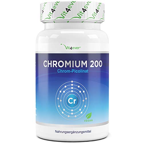 Picolinato de cromo - 200 mcg de cromo puro por comprimido - 365 comprimidos en un año - Sin aditivos indeseables - Altamente dosificado - Vegano