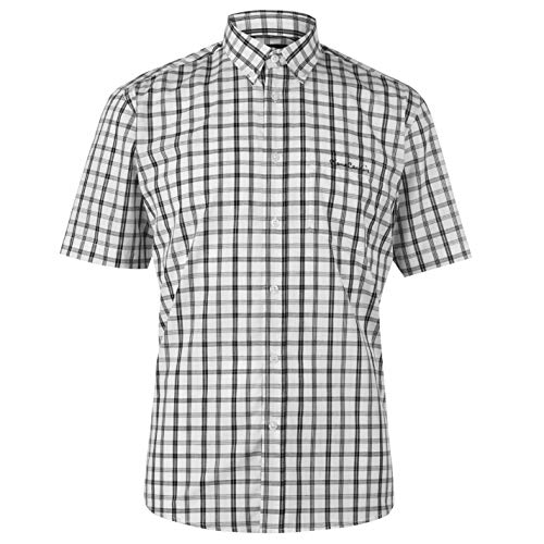 Pierre Cardin - Camisa Casual - con Botones - con Botones - Manga Corta - para Hombre Weiss/Schwarz Check X-Large