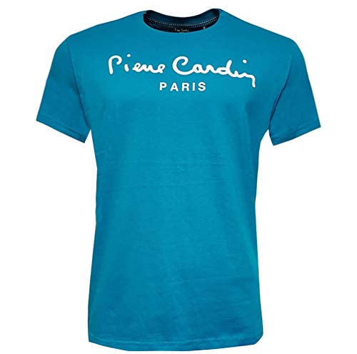 Pierre Cardin Hombre Classic 100% Algodón Camiseta Manga Corta con Cuello Redondo Estampado Grande - Multicolor - Talla S-2XL Disponible (Medium, Bright Teal)