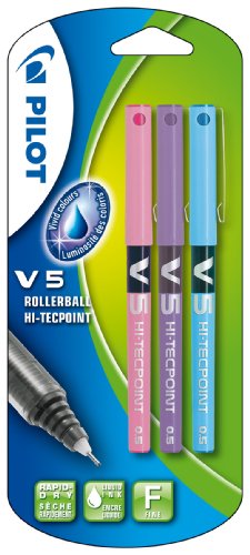 Pilot V5 - Bolígrafo roller (3 unidades), color rosa, morado y azul