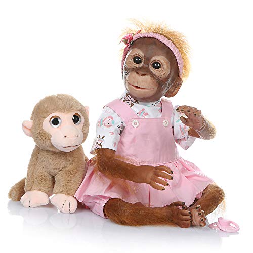 Pinky Reborn Baby Dolls 21Pulgadas Mono de Bebé Recién Nacido Hecho a Mano de Silicona Suave Vinilo Realista Reborn Doll Mejor Regalo para Niños Navidad (Girl)
