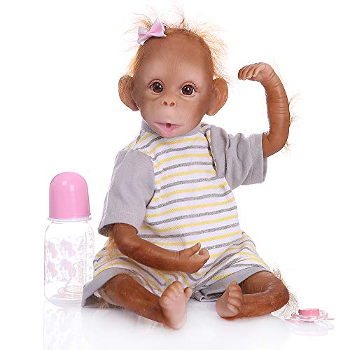 Pinky Reborn Muñecos bebé Renacer Mono Bebé 18 Pulgadas 45cm Silicona Muñeca Mono Bebe Muñeca Parece Realista Precioso Mono de Piel Juguete de colección