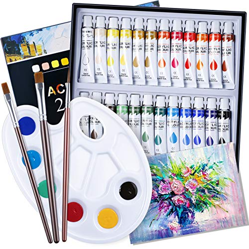 Pintura Acrílica, 24 Colores Pintura Acrilica Manualidades para Lienzos, Papel, Madera, Cerámica, Telas y Manualidad