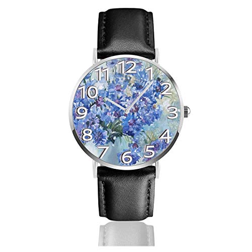 Pintura al óleo Reloj de Cuero Azul de la Margarita Relojes de Pulsera Unisex Diseño Fresco Resistencia a los arañazos Reloj de Cuarzo Relojes Ligeros de Uso Casual