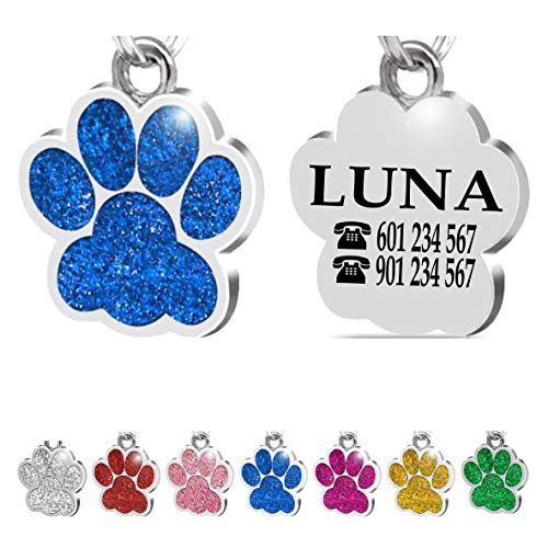 Placa Chapa de identificación Personalizada para Collar Perro Gato Mascota grabada (Azul)