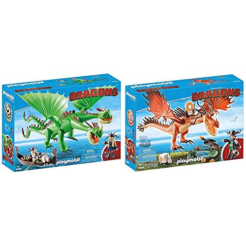 PLAYMOBIL DreamWorks Dragons Dragón 2 Cabezas con Chusco y Brusca, A Partir de 4 Años (9458) , Color/Modelo Surtido + DreamWorks Dragons Garfios y Patán Mocoso, A Partir de 4 años (9459)