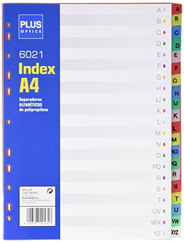 Plus Office HJ-21P - Separador alfabético de polipropileno con 20 hojas de letras, 1 unidad Plus Office HJ-21P - Separador alfabético de polipropileno con 20 hojas de letras, 1 unidad